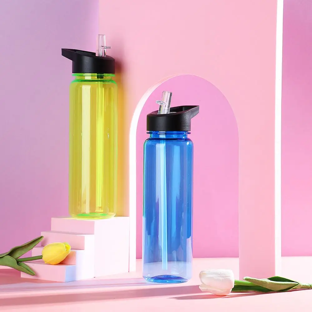 750ml Sport wasser flasche mit Stroh Outdoor Kunststoff klar Geschirr Reise Camping tragbare auslaufs ichere Trinkbecher Image