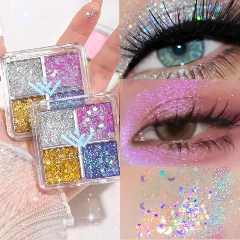 Mini-4-Farben-Lidschatten-Palette – Perlglanz, Elf Realm-Stil, rosa schimmerndes Pailletten-Augen-Make-up für Festivals und tägliche Auslässe Image