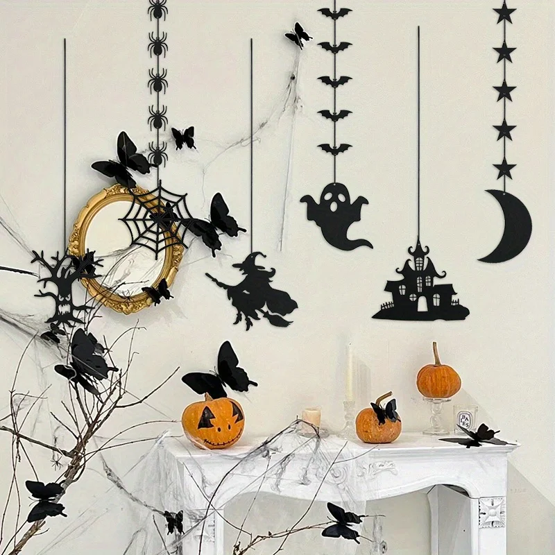 1set Halloween Dekoration Banner Bunting Scary Spinne Geist Fledermaus Hängen Girlande Pull Flagge Anhänger Weihnachten & Halloween Dekor Image