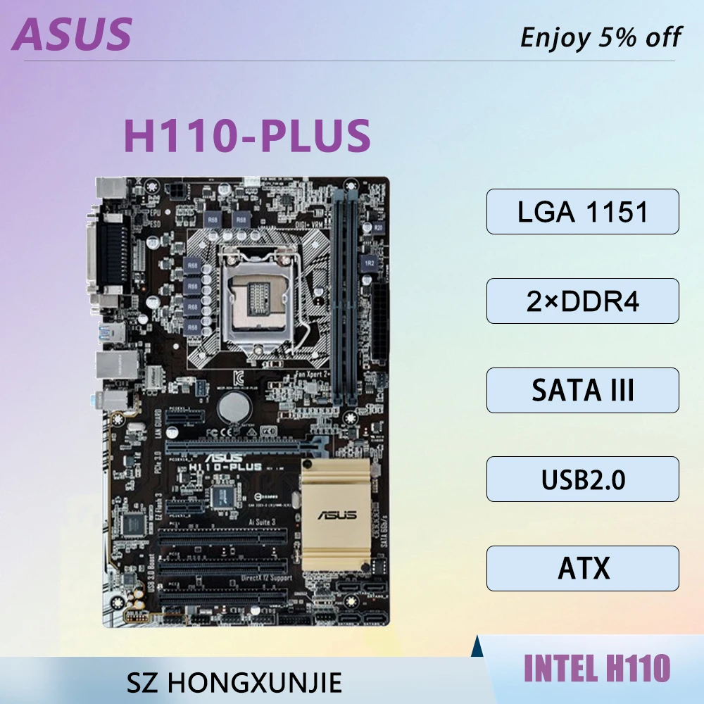 ASUS H110-PLUS H110 LGA 1151 Motherboard-Unterstützung i5-6500/7500 i7-6700/7700 i3-6100/7100 CPU 2×DDR4 SATA III ATX Image