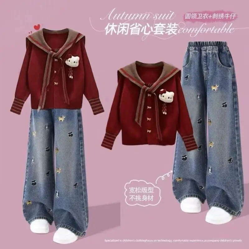 Sanrio Hello Kitty Mädchen Kawaii Y2K Anime Kinderkleidung Gepolsterte Kinder Winterkleidung Mädchen Overall Lässiges 2-teiliges Set 2025