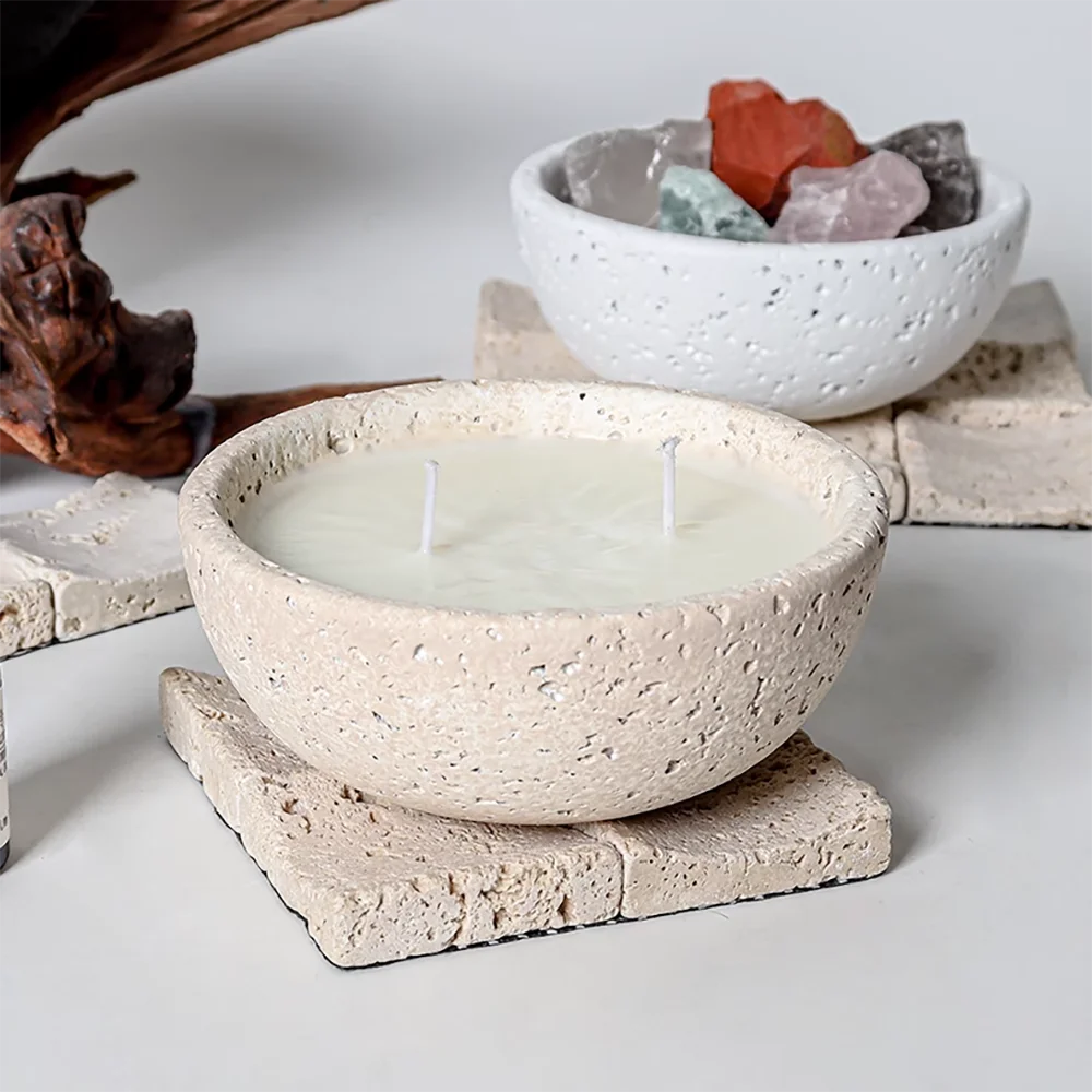 Kerzenglasform aus Zement – DIY-Silikonform für Aromatherapie-Halter, flammenlose Wachswärmerbasis, Wabi-Sabi-Schlafzimmerdekoration Image