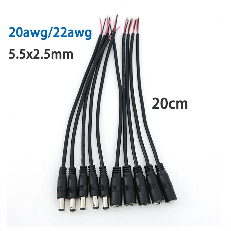 5,5 MM x 2,5 MM 2pin 20awg 22awg DC Männlich weiblich Strom Stecker stecker kabel Ende Draht Versorgung Reparatur Kabel 5525 DC5525 Zöpfe e1 Image