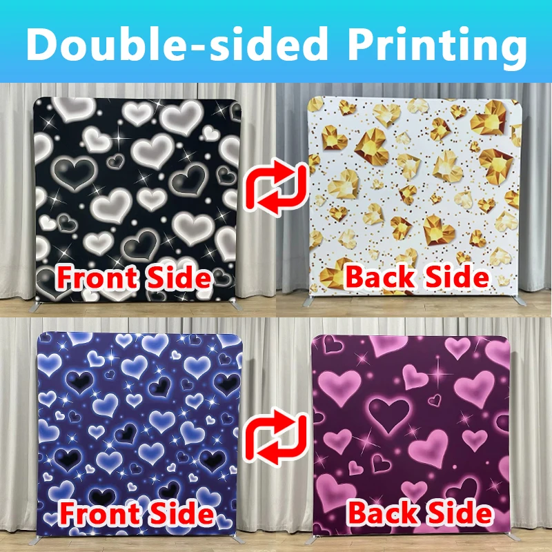 Quadratischer Hintergrundständer aus Aluminium, doppelseitiger Druck für Geburtstagsfeiern, Babypartys, Hochzeiten, Fotokabinen, 2,4 x 2,4 m. Image