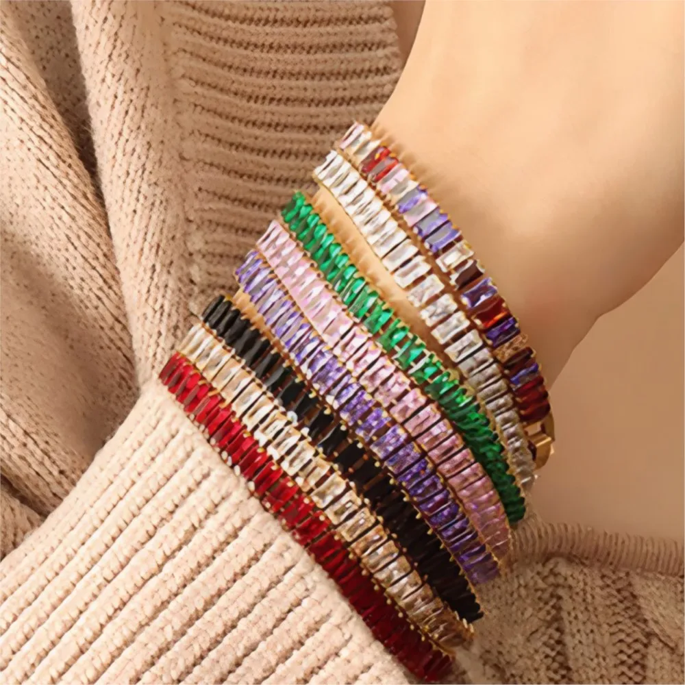 Einfache Tennisarmbänder für Frauen, luxuriöser rechteckiger Zirkonia, goldfarben, verstellbare Handkette, weibliches Geschenk, Schmuck DZH009 DZH015 Image