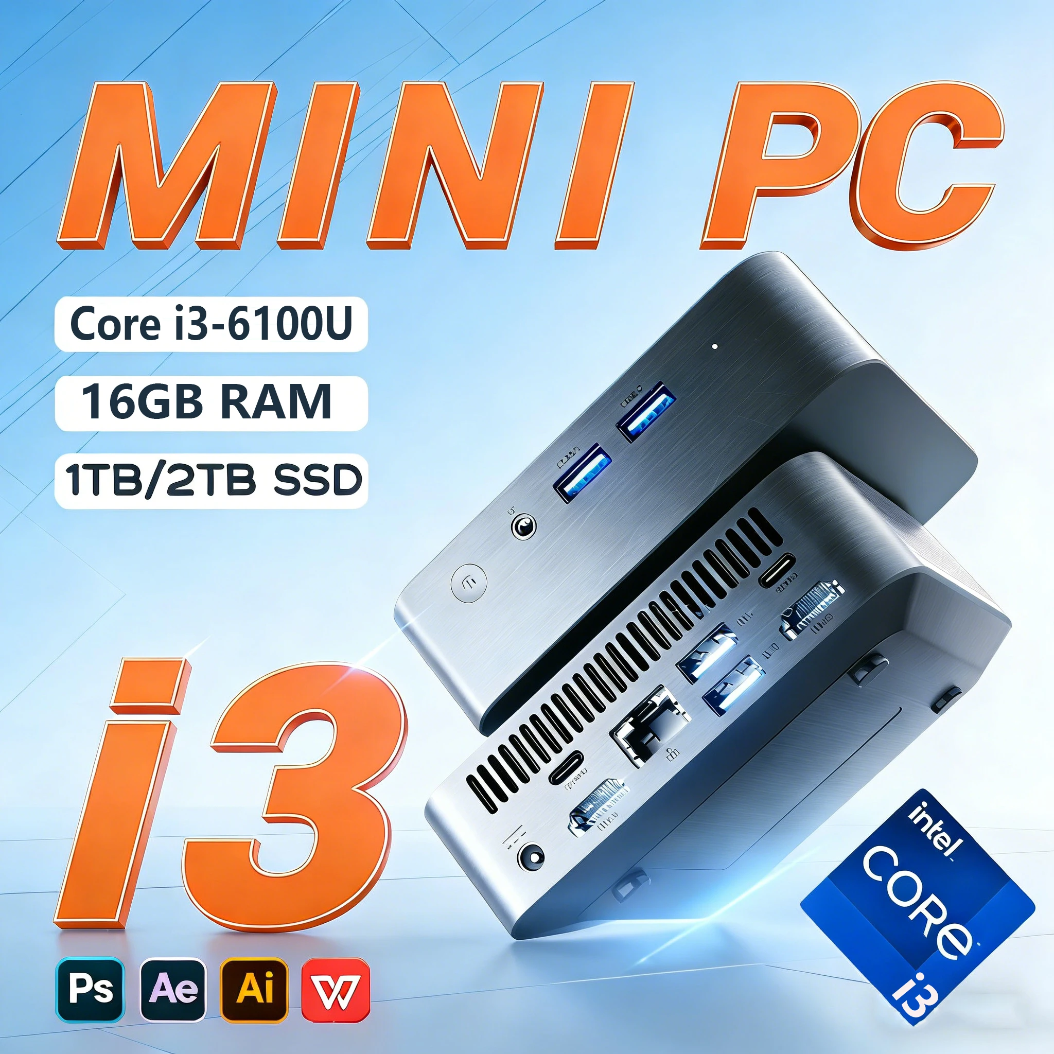 Mini PC Windows 11 i3, Intel Core i3 6100U, ordinateur mini PC, 16 Go de RAM, 512 Go, 1 To SSD, Ethernet 1000M, PC de bureau, Wifi 6, BT5.2, mini PC