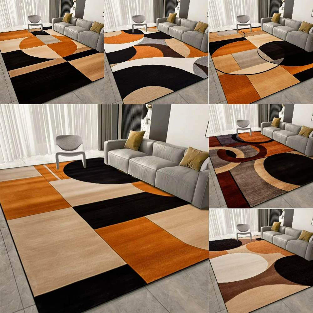 Luxury Orange Geometric Print Carpet Living Room Decor Sofa Rug Bedroom Bedside Rug Kitchen Dining Coffee Table Floor Mat
