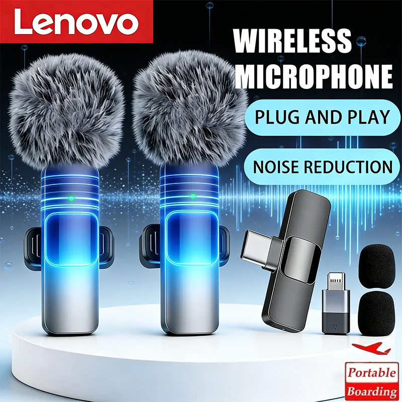 Nuovo Microfono Lavalier Wireless Portatile Mini Lenovo 2026 per Registrazione Audio Video, Trasmissioni Live e Gaming