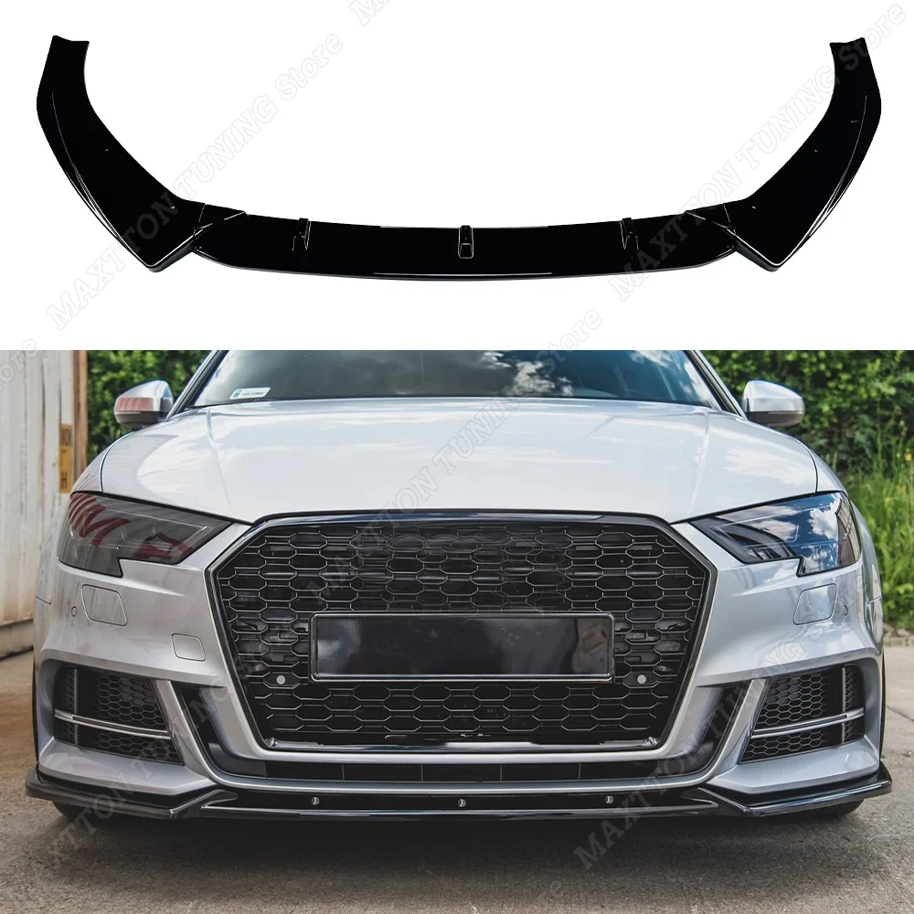 Splitter Paraurti Anteriore Stile Maxton per Audi S3 A3 8V S-line 2017 2018 2019 2020, Spoiler Anteriore, Diffusore, Kit Carrozzeria Tuning