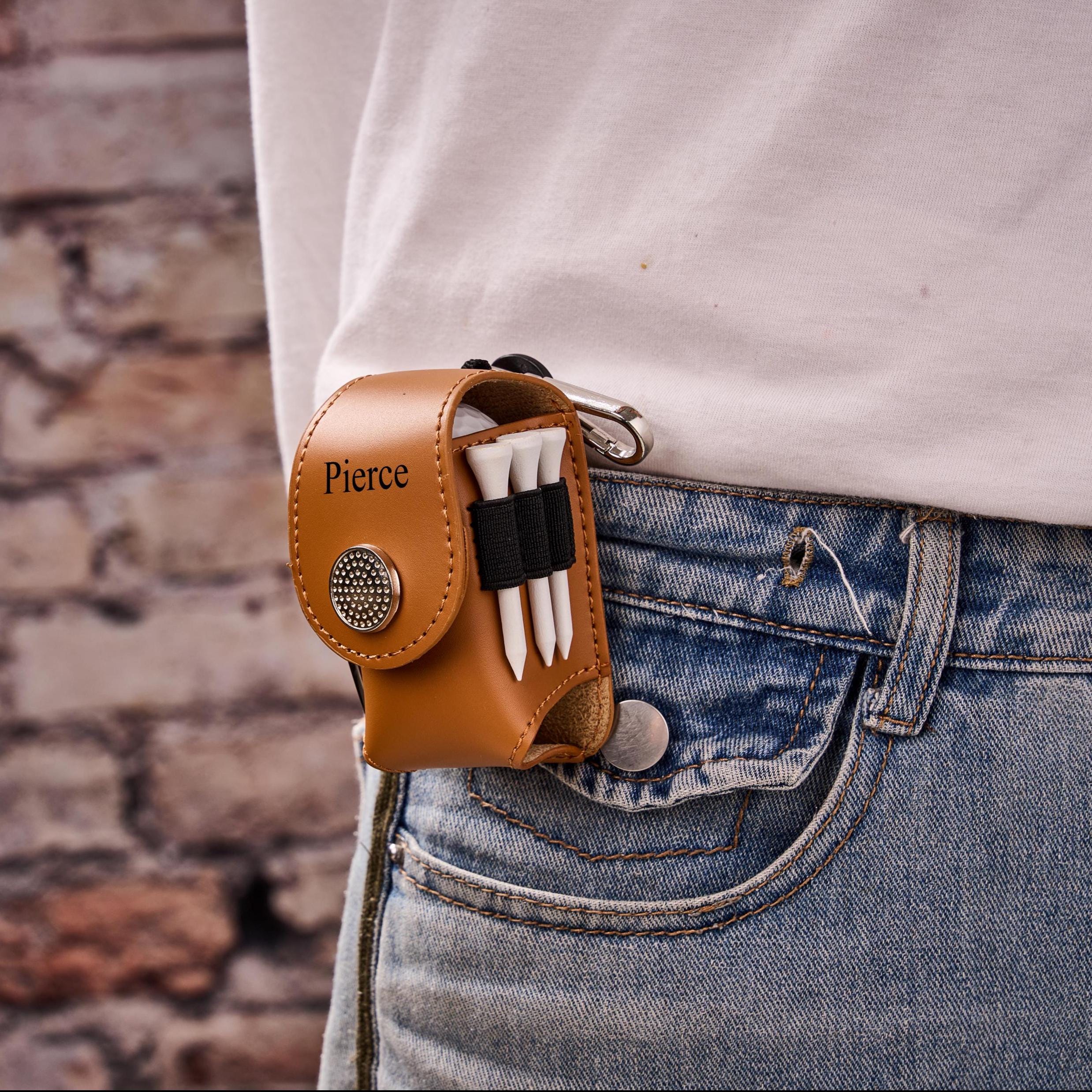 Borsa per palline da golf personalizzata con tee e pallina da golf, borsa per palline da golf in pelle, elegante custodia per golf, porta tee da golf,