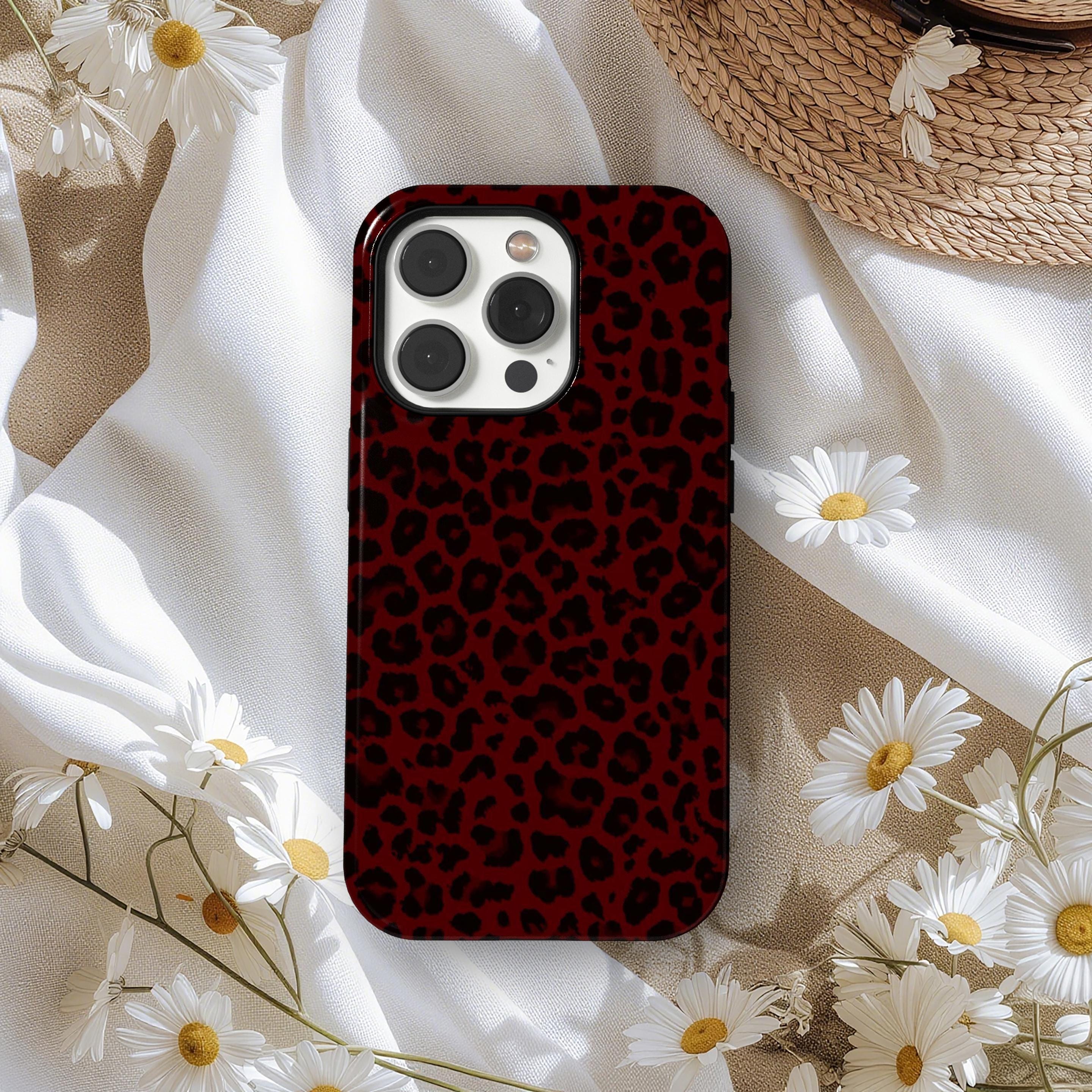 Custodia per telefono con stampa leopardata bordeaux Cheetah, custodia protettiva con stampa animalier, iPhone 17 16 15 14 13 12 11 Pro Max, Samsung S