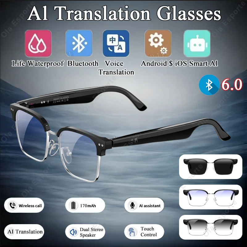 KI BT Audio-Anruf Smart-Übersetzungsbrille Multifunktionaler Sprachassistent Foto-Übersetzung Musikplayer Smart-Sonnenbrille 2026 Image