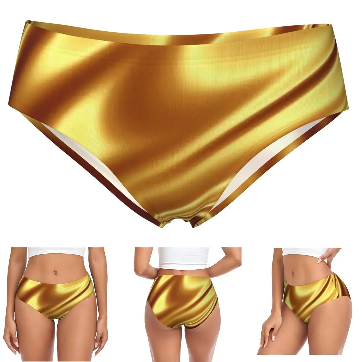 Benutzerdefinierte goldene Stoff geometrische Welle Muster Höschen Slips Damen Komfort Slips Unterwäsche atmungsaktive weibliche Unterhose Image
