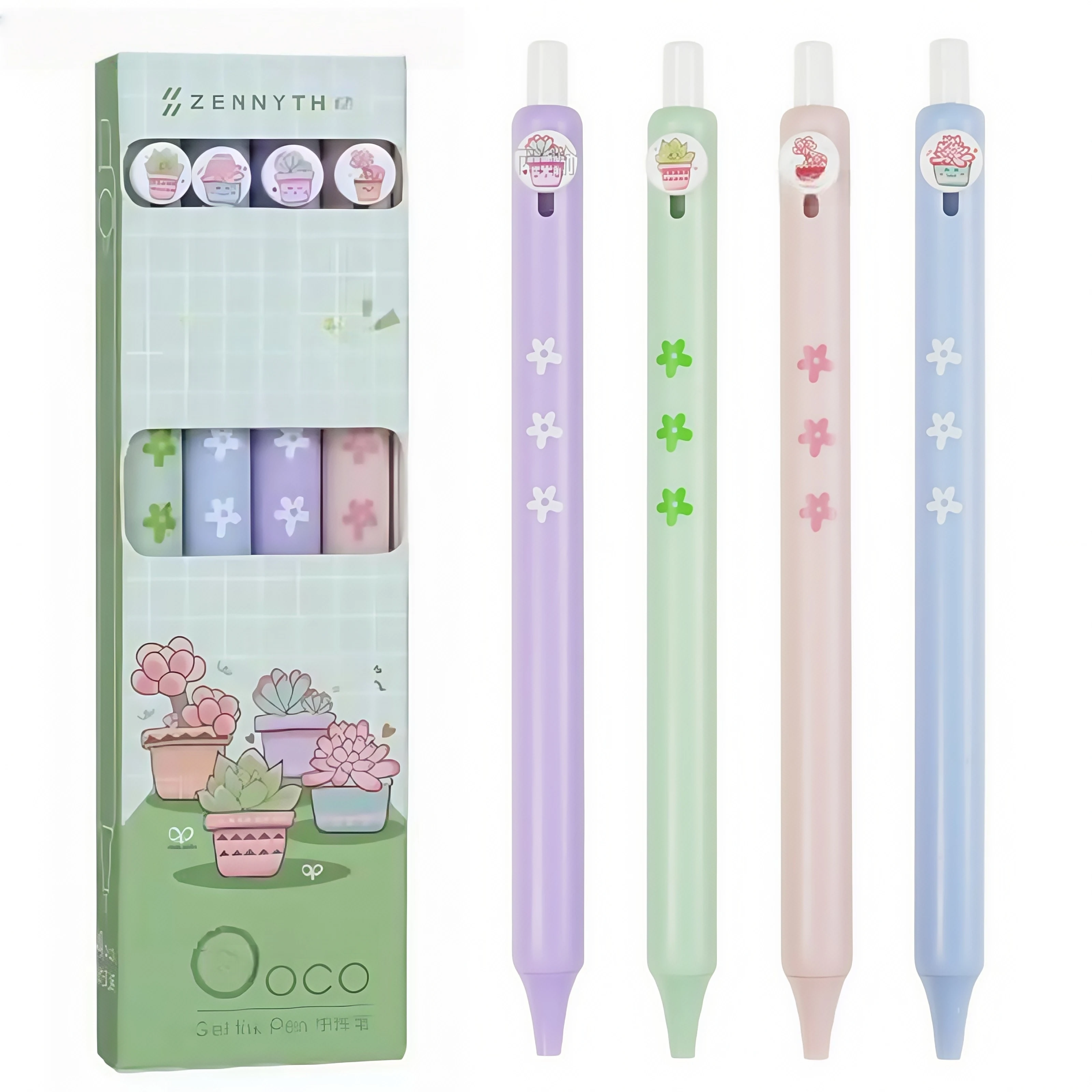 4 Sukkulenten-Serie-Gelstifte mit pflanzlicher Themens, schwarze Tinte mit 0,5 mm feiner Spitze, süßes Gelstift-Set, geeignet zum Verschenken Image