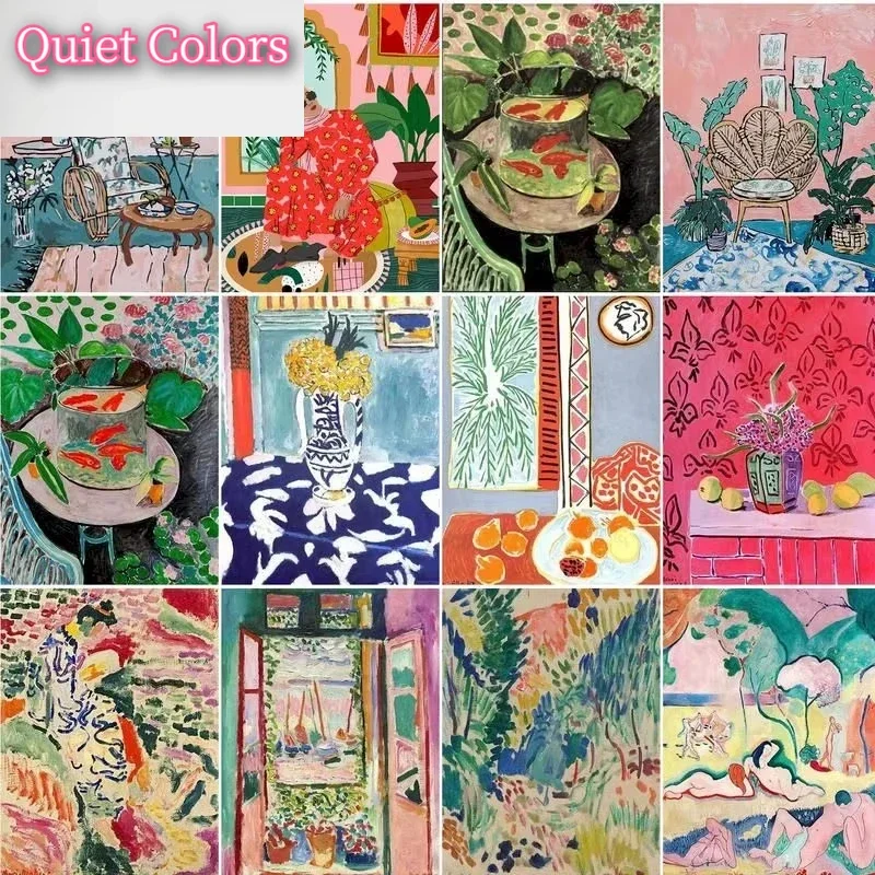 Abstrakte Malen nach Zahlen, rahmenlose Zeichnung nach Zahlen, Raumlandschaft, Pflanzen, Bild, Malen, Heimdekoration auf Leinwand – rahmenlos Image