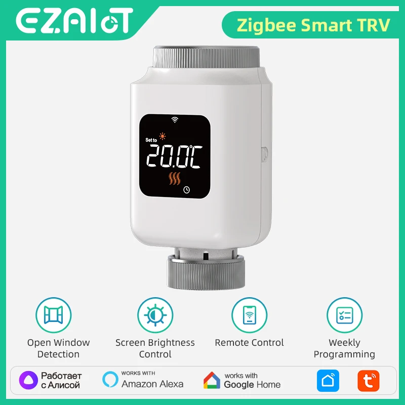 Tuya Smart Home Zigbee 3.0 TRV 1-5 Stück Heizkörper-Thermostatventil, Fernbedienung für Temperaturregelung, kompatibel mit Alexa und Google Home Image