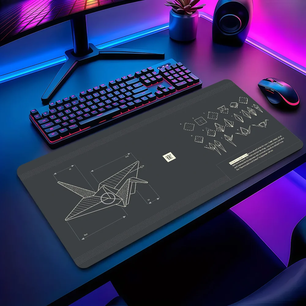 Hot Paper Crane Schwarz-Weiß-Mauspad, rutschfest, verdickt, großes Mauspad zum Schreiben, mit Kanten, für Büro, Studenten, Gaming Image