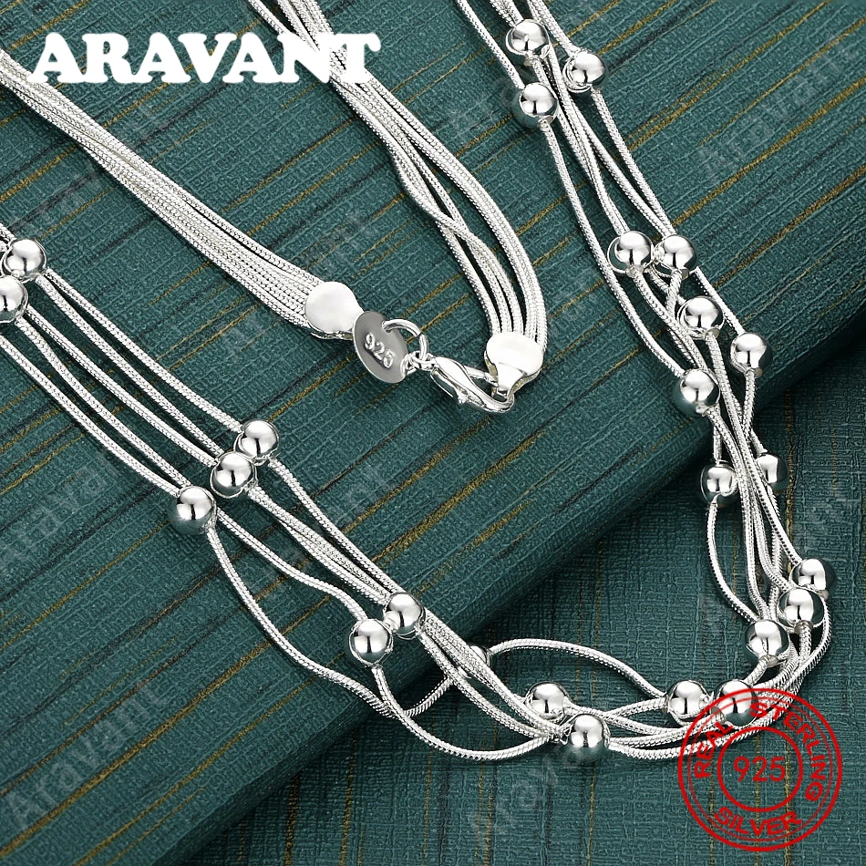 Halskette aus 925er Sterlingsilber mit fünfreihiger Schlangenkette und Perlenschwanzverschluss für Damen, Pendler-Accessoires, Weihnachtsgeschenke, Schmuck Image