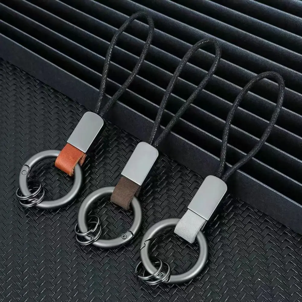 Echt leder Schlüssel anhänger einfache Lanyard Schlüssel ring Ring Schlüssel bund Männer Frauen Auto Schlüssel halter Schlüssel abdeckung Auto Schlüssel ring Zubehör Geschenke Image
