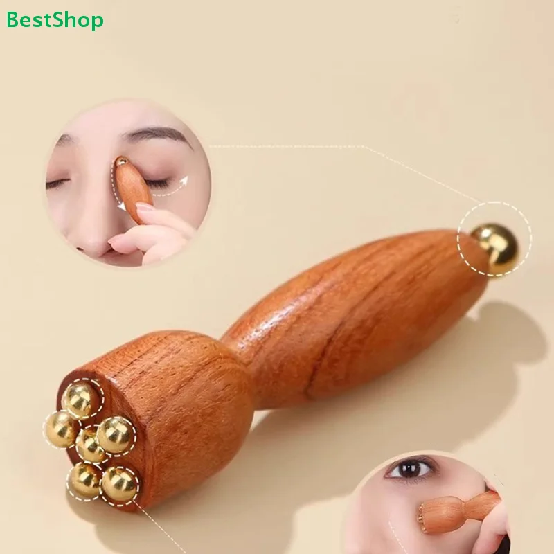 Holz-Gesichtsmassageroller, 2-in-1 Gua Sha Werkzeug mit Metallkugeln für Gesichtslifting & Akupressur Image