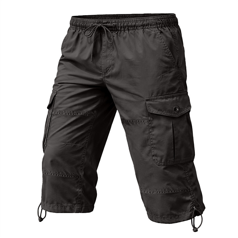 Men's Tactical Cargo Cargo Shorts Shorts Casual Shorts Hiking Shorts Pocket Elastic Waist Plain Comfort Calf-Length Casual Outdoor Streetwear Fashion Streetwear Khaki Black Inelastic