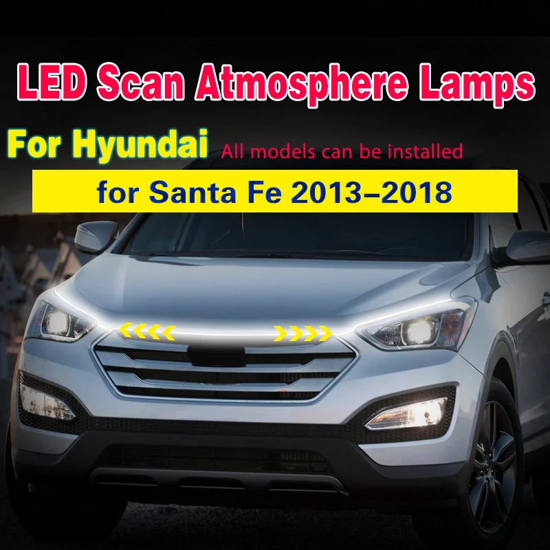 Led Dekoration Lichter Für Hyundai Santa Fe 2013-18 Auto Haube Flexible Tagfahrlicht Streifen Universal Dekor Lampe start-Scan Image