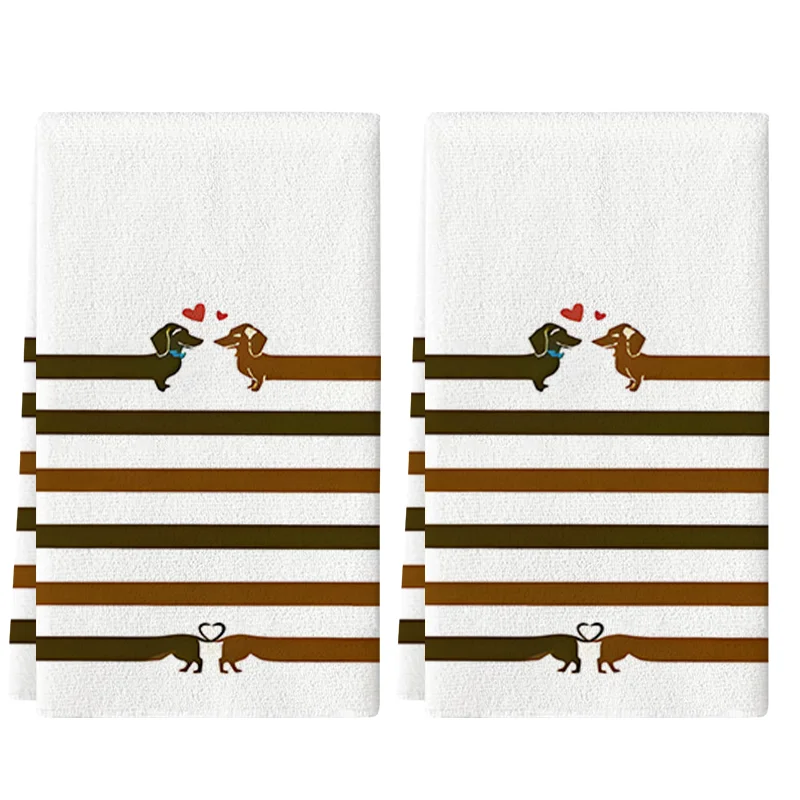 2 Stück, Küchentücher mit doppeltem Hundezweig-Herz-Motiv zum Valentinstag, 40 cm x 60 cm großes Handtuchset, super saugfähiges, weiches Reinigungstuch, Küchen- und Backtuch, Handtuch, Reinigungstuch, Image