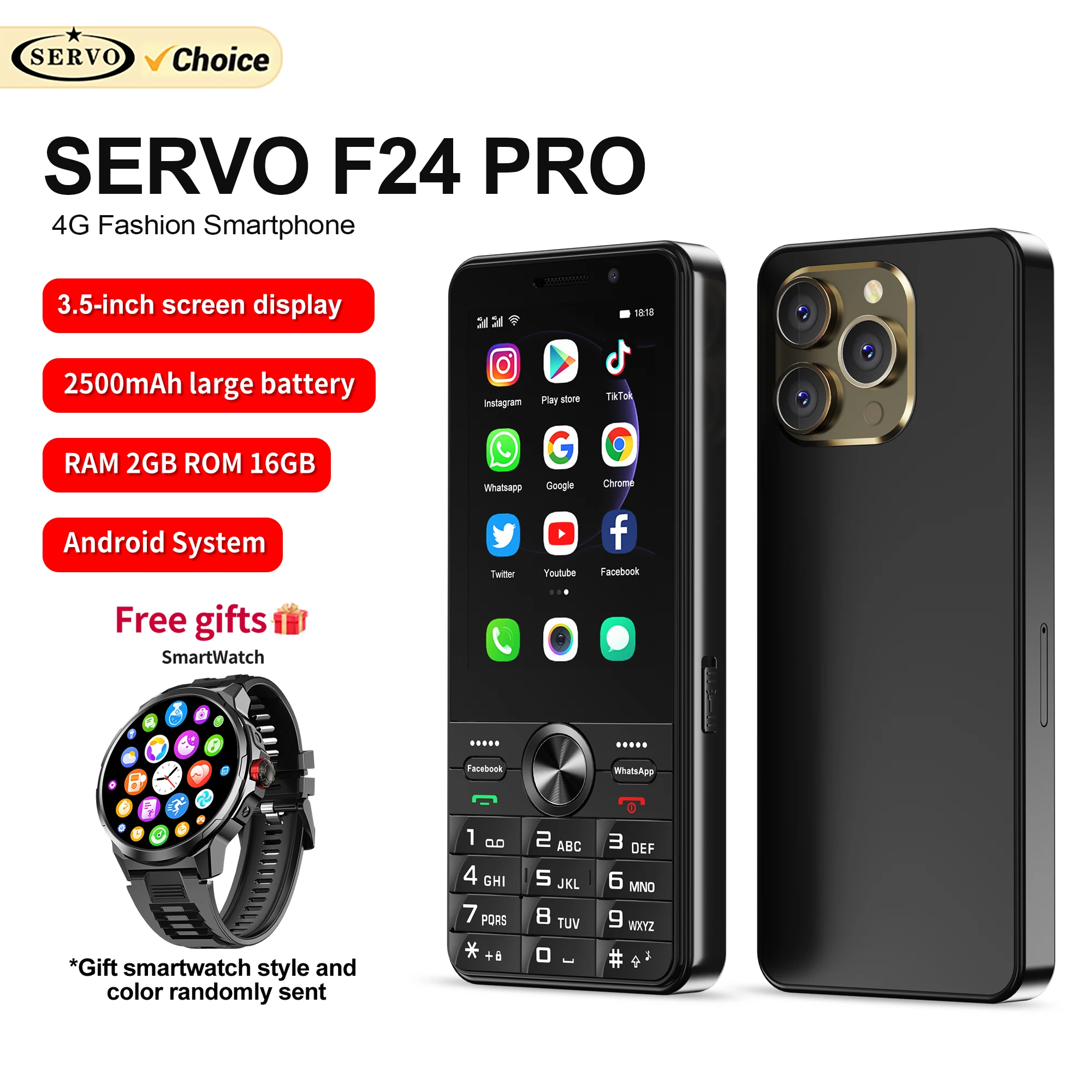 Gratises Geschenk! SERVO F24 PRO Smartphone 4G LTE Android8.1 OS 2 GB RAM 16 GB ROM Google Play WiFi FM Radio Dual-SIM-Taste Smartphones