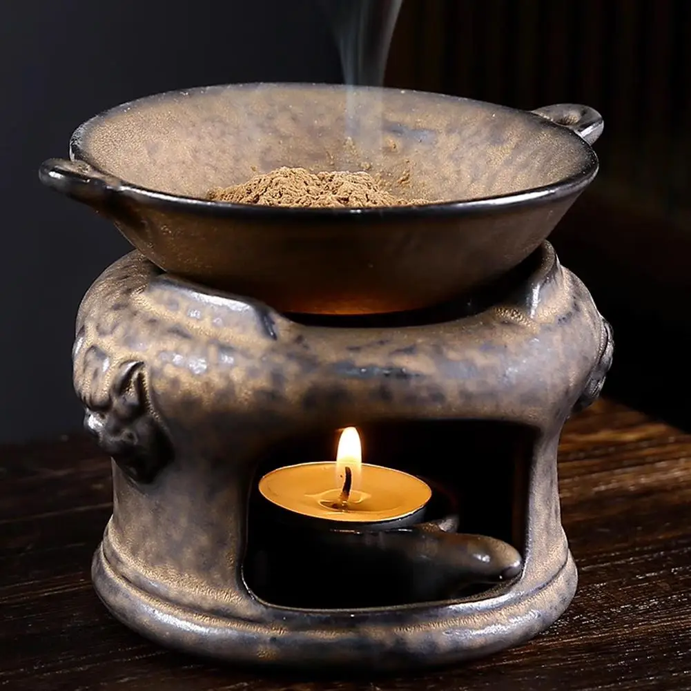 Keramik-Räuchergefäß für warmen Tee im Freien, antike Kerze, Räucherstäbchen, warmer Tee-Herd, Keramik-Räuchergefäß Image