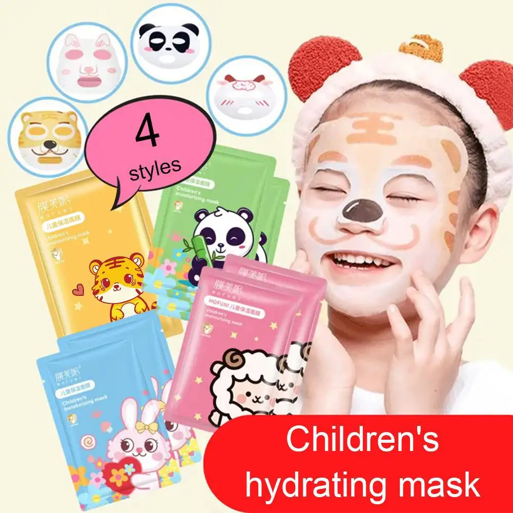 1/5 Stück Kinder-Obst-Cartoon-Maske, feuchtigkeitsspendend, sanft pflegend, Cartoon-Tier-Gesichtsmasken-Aufkleber für Kinder Image