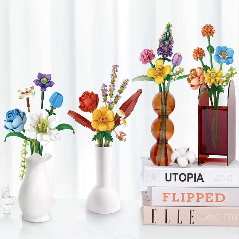 LOZ Pflanzenserie Baustein Blume Kirschblütenbaum Rose dekorative Blume Bausteinspielzeug für Mädchen und Kinder Image