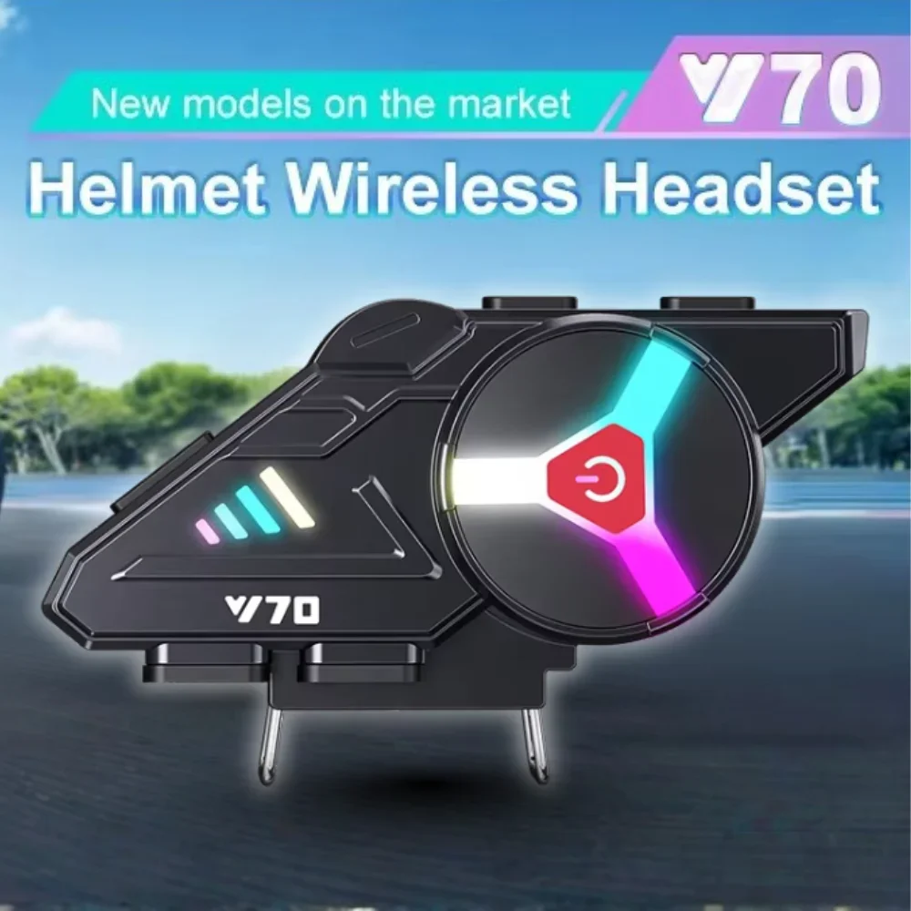 2026 Y70 Motorrad Bluetooth Helm Headset Kopfhörer Bunte Lichter IPX6 Wasserdicht Dual Connection Unterstützung für 2-Telefone Image