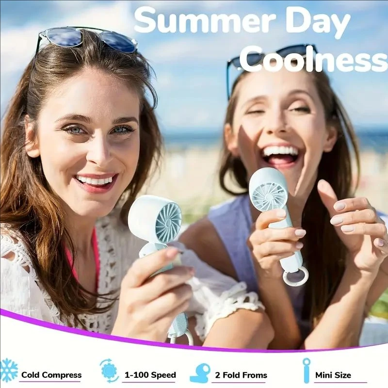 Faltbarer Mini-Ventilator mit 100 Geschwindigkeiten für Outdoor-Reisen, Büro, Auto – wiederaufladbar über USB, energiesparend und einstellbarer Dual-Mode-Kühl-Tec Image
