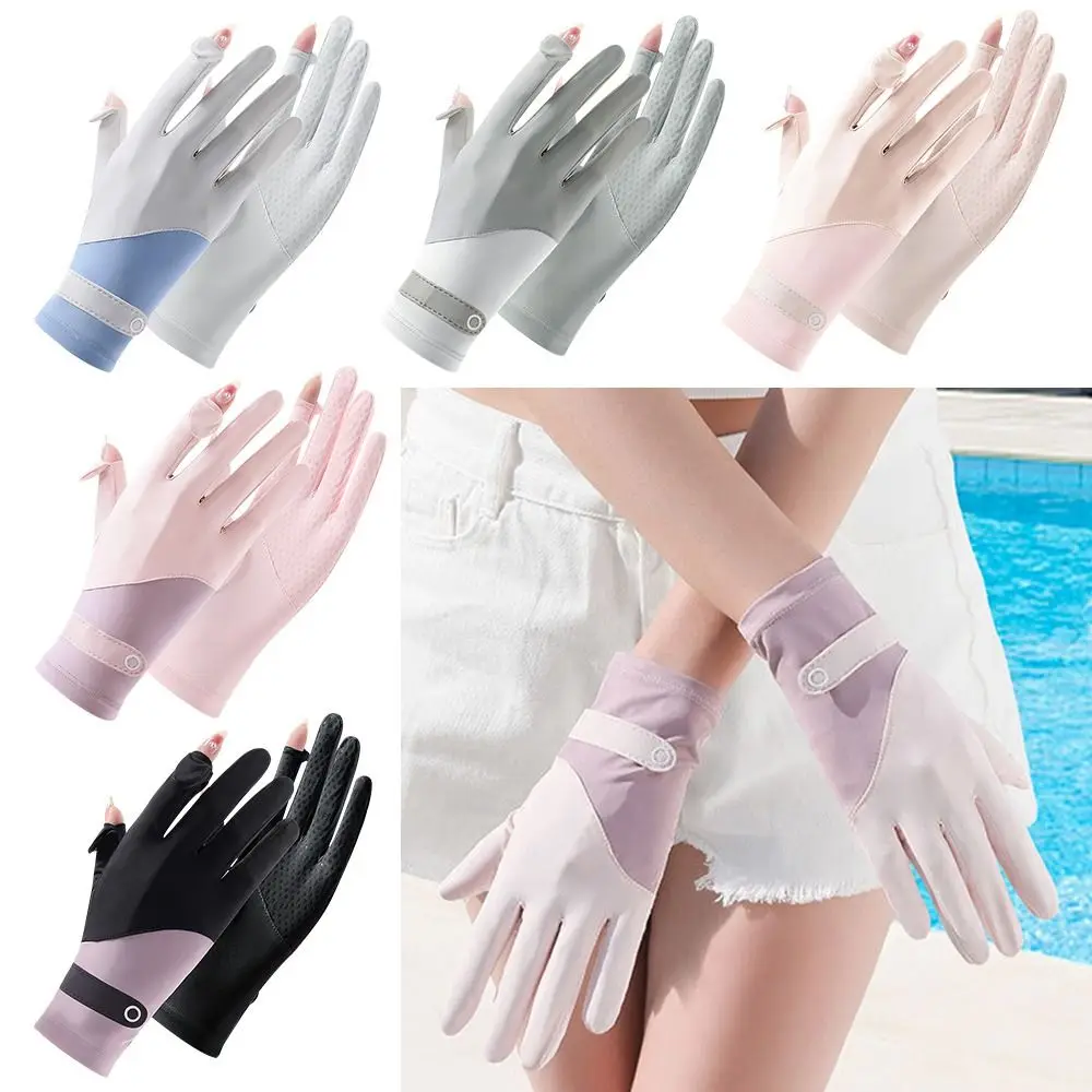 Modische Anti-UV-Handschuhe aus Eisseide, atmungsaktive Touchscreen-Handschuhe, rutschfeste Sonnenschutzhandschuhe für Damen, Fahrradausrüstung Image