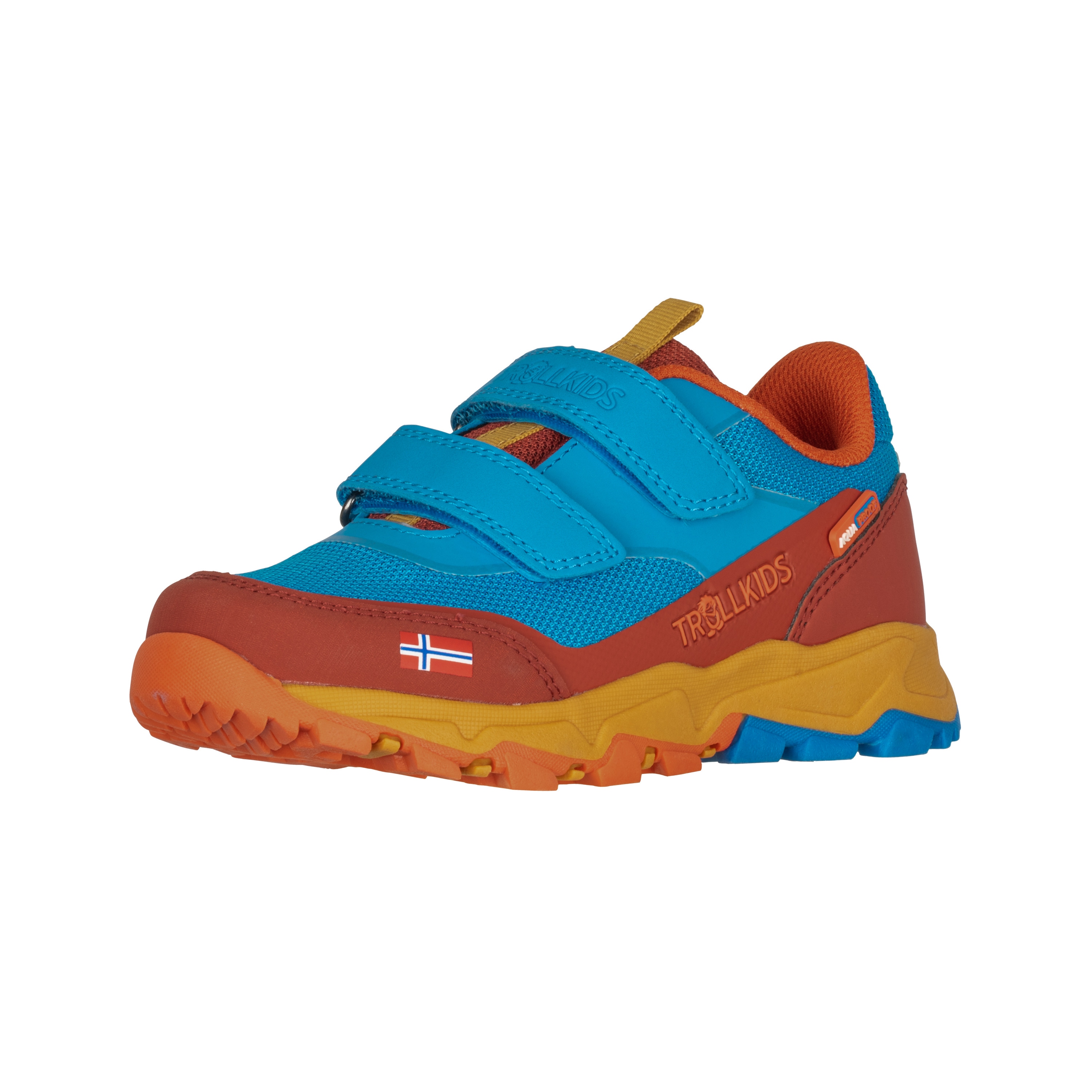 Outdoorschuh TROLLKIDS "KIDS PREIKESTOLEN HIKER", Kinder, Gr. 34, rot clay, dynamic blau, mustard, Synthetik, Textil, Schuhe Outdoorschuh, wasserdicht