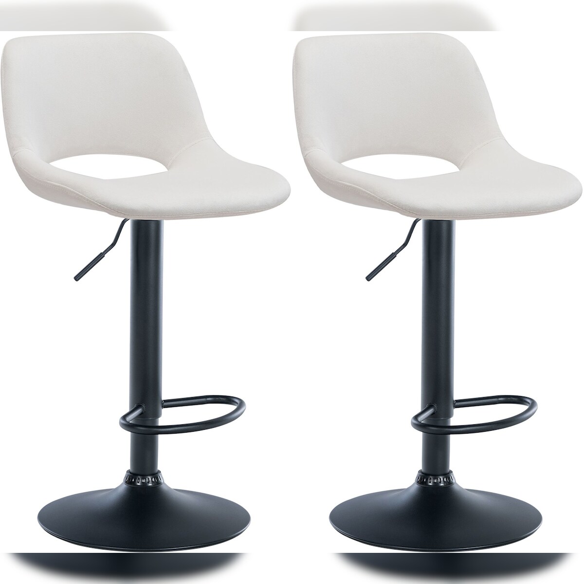 Proregal CHEFGASTRO 2er Set Barhocker ACAPULCO Samt Schwarz HxBxT 86x42x46cm Samt Creme Barstuhl