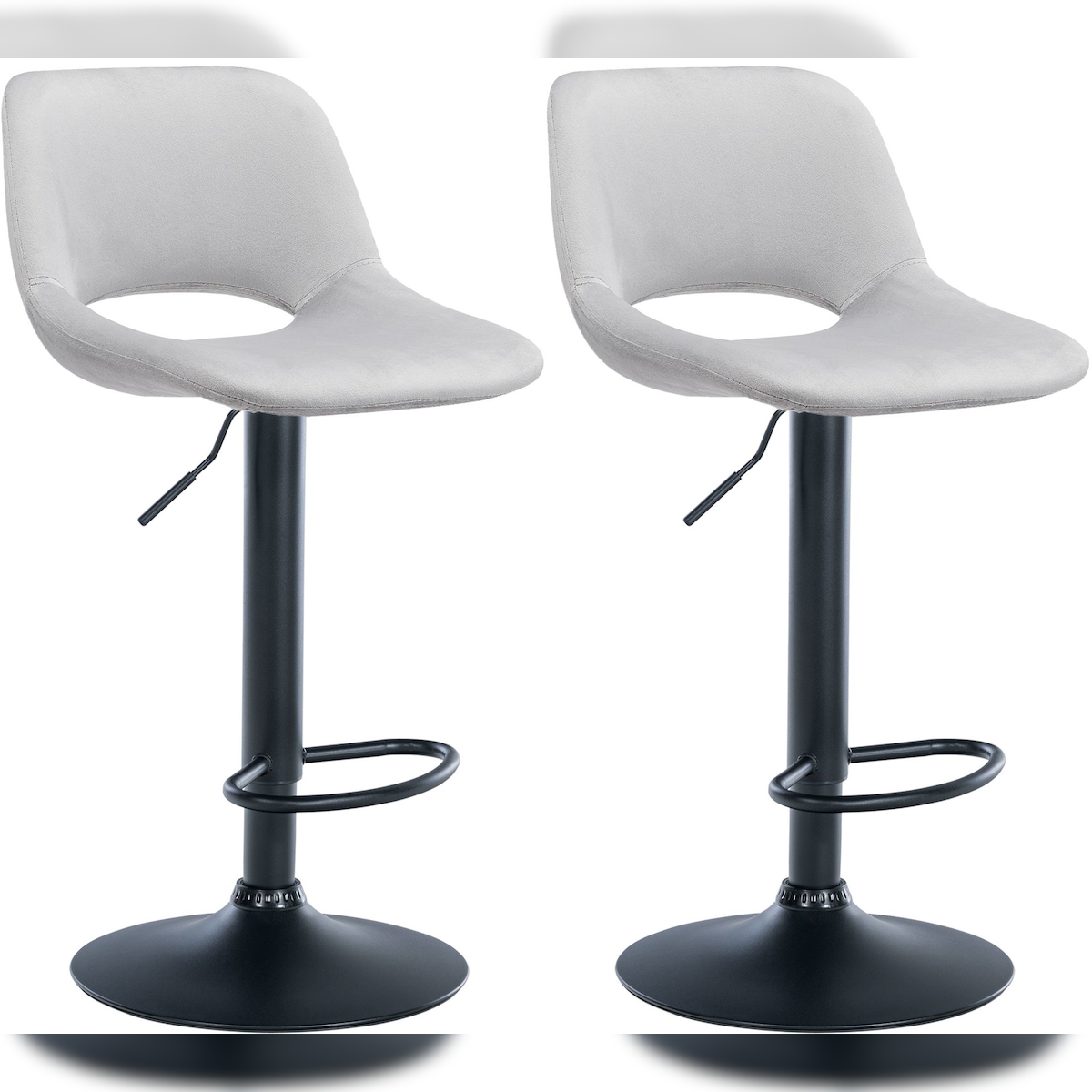 Proregal CHEFGASTRO 2er Set Barhocker ACAPULCO Samt Schwarz HxBxT 86x42x46cm Samt Hellgrau Barstuhl