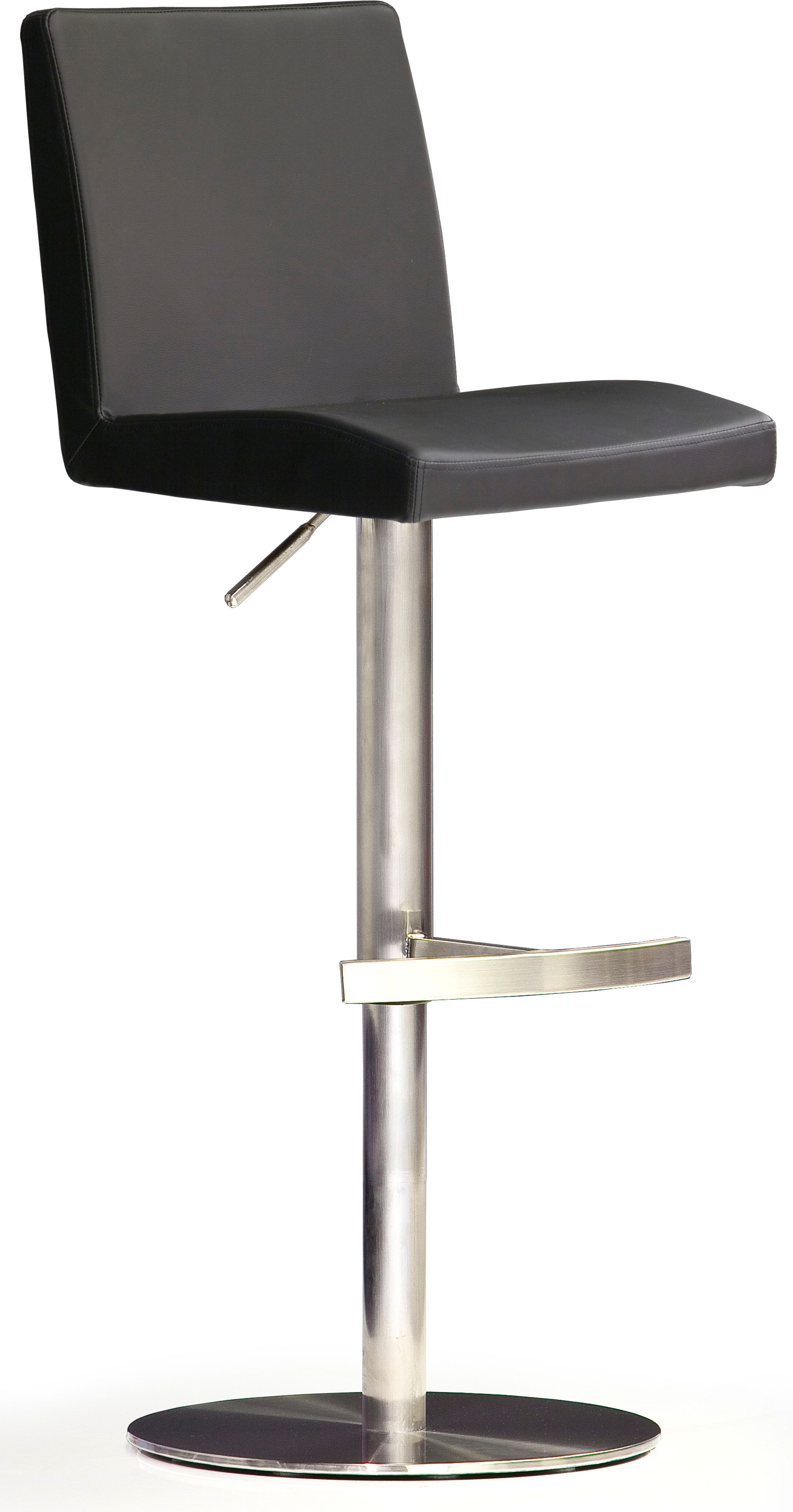 Bistrostuhl MCA FURNITURE "BARBECOOL Barhocker Bistrostuhl Tresenhocker", schwarz (schwarz, edelstahl gebürstet), B:40cm H:85cm T:52cm, Leder, Stühle, Bistrostuhl, mit Rückenlehne,Bodenplatte rund, 360 drehbar, Sitzhöhe von 56-81 cm