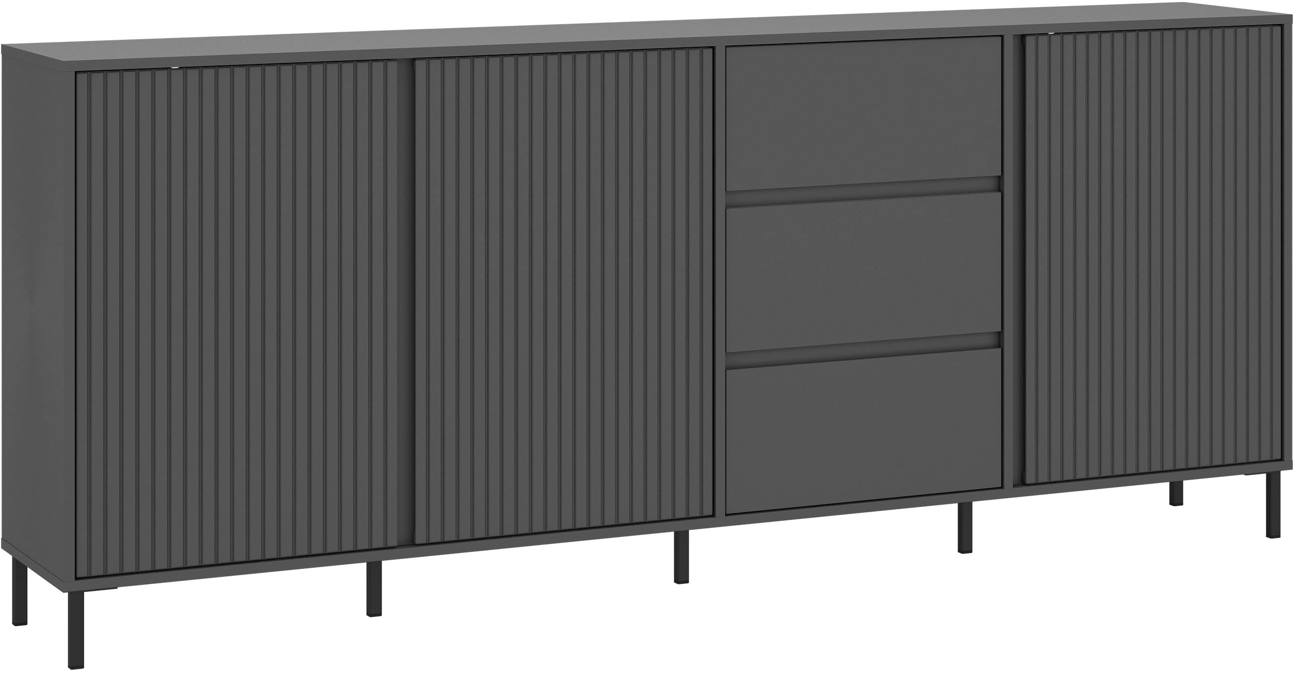 Sideboard HOME AFFAIRE "viel Stauraum, Soft Close, 3 Türen und 3 Schubkasten", anthrazit, Sideboards, B/H/T: 2.120cm x 91,6cm x 40cm, Holzwerkstoff, MDF, Melamin, Sideboard, mit Metallfüßen, Breite 212 cm, grifflos, Fronten geriffelt, B:2.120cm... Image