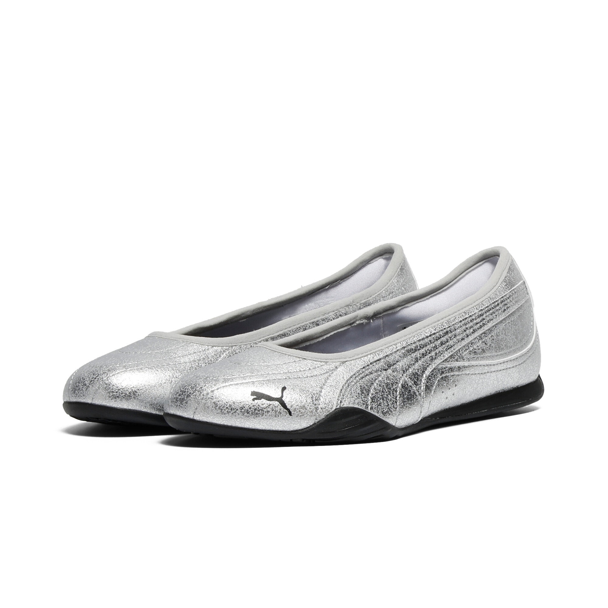 Ballerina PUMA "Catch Metallic Whisper Ballerinas Damen", Damen, Gr. 38,5, silber schwarz metallic, Obermaterial: Synthetik, Textil; Futter: Textil; Innensohle: Textil; Laufsohle: Gummi, Schuhe Ballerina