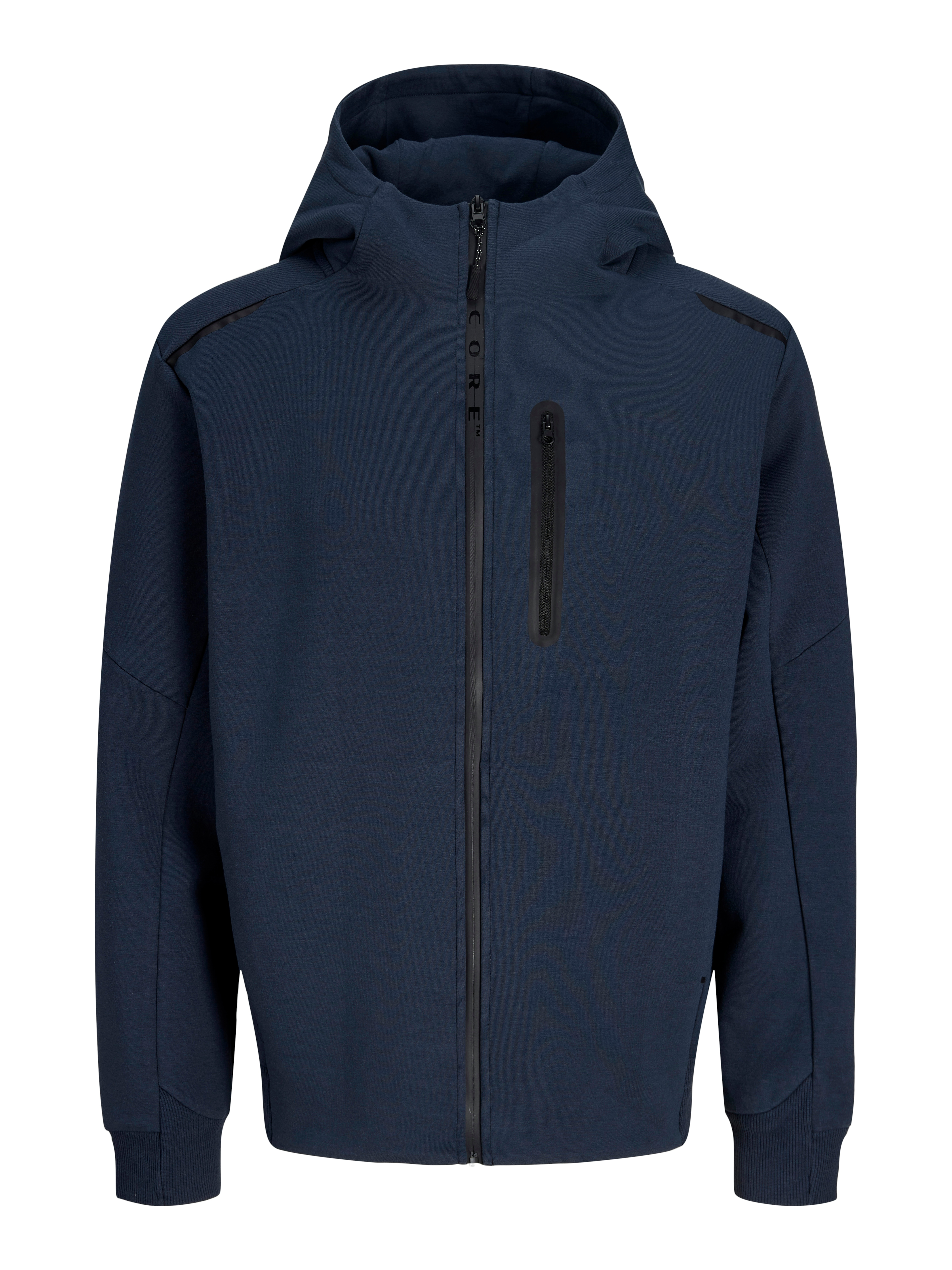 Kapuzensweatshirt JACK & JONES "JCOFUSION FULL ZIP SWEAT HOOD", Herren, Gr. L, outer space, angeraute Sweatware, Obermaterial: 72% Polyester, 28% Baumwolle, unifarben, regular fit normal, hoch geschlossener Ausschnitt, Sweatshirts