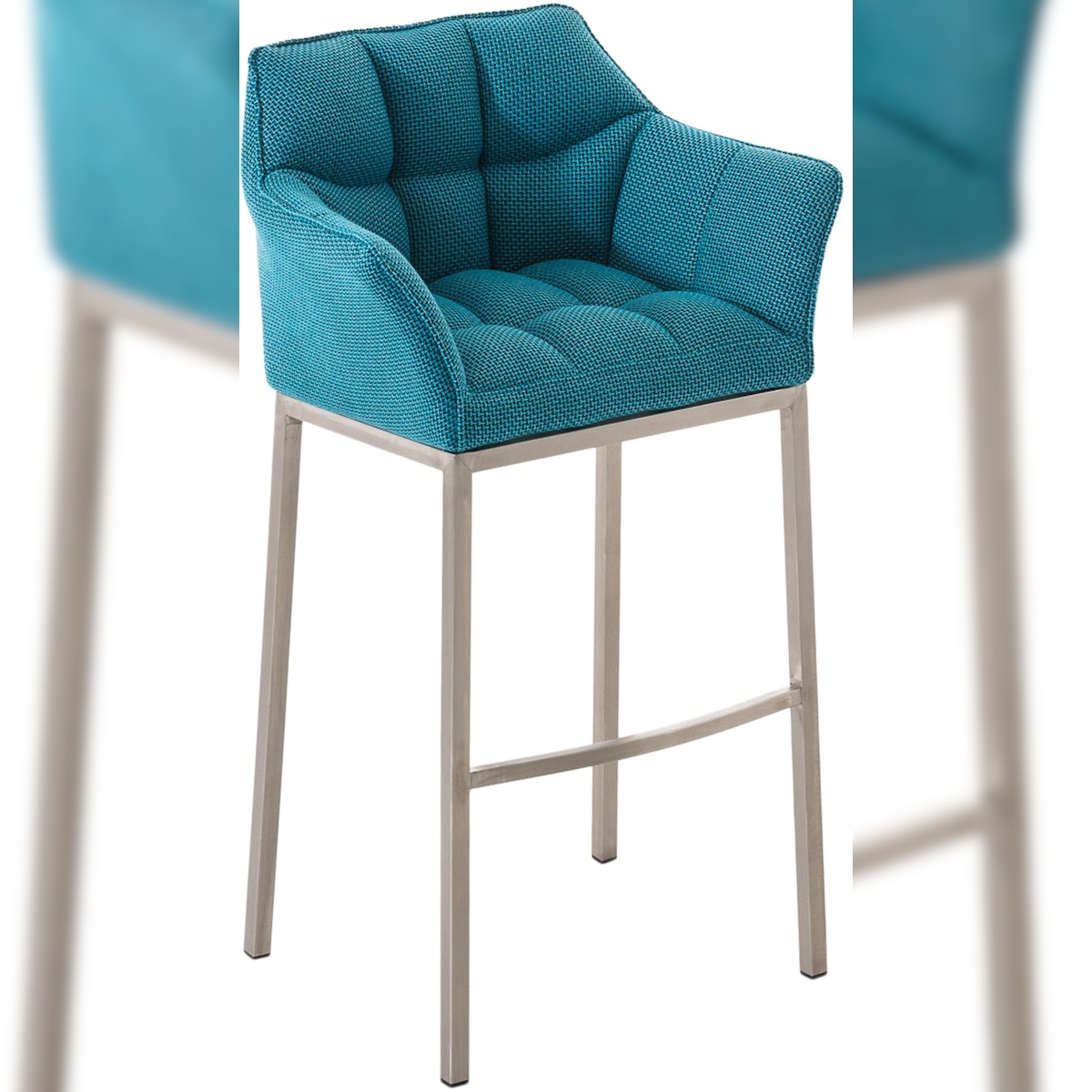 Proregal CHEFGASTRO Barhocker PHILADELPHIA Edelstahl Stoff mit 4-Fuﬂ Gestell HxBxT 110x64x48cm Stoff Türkis Barstuhl Image