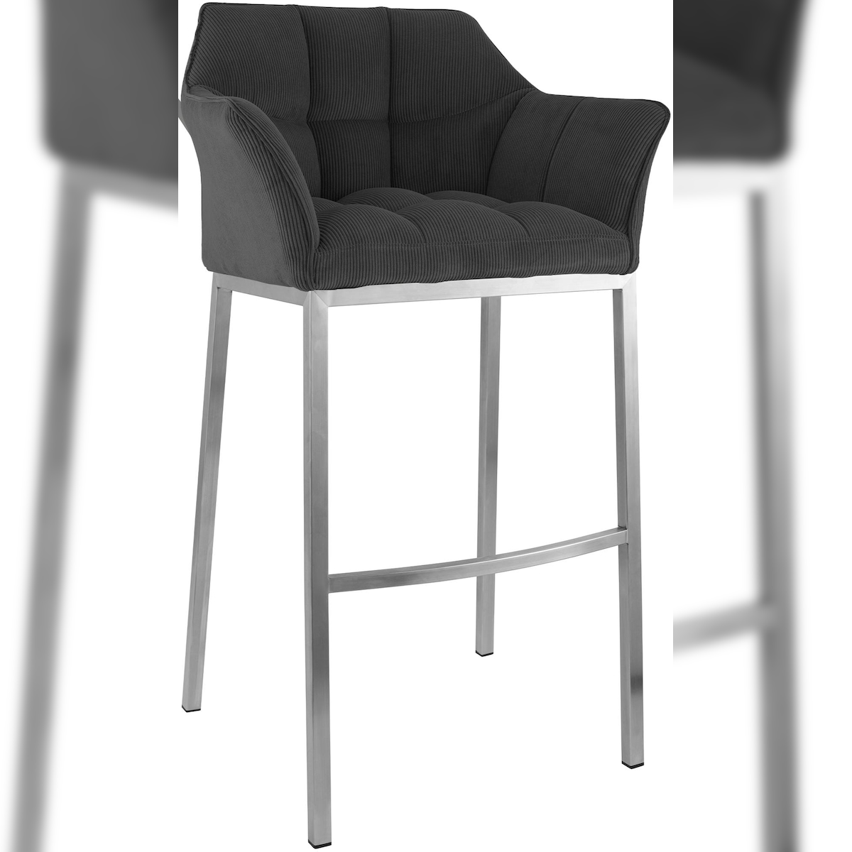 Proregal CHEFGASTRO Barhocker PHILADELPHIA Edelstahl Cord mit 4-Fuﬂ Gestell HxBxT 110x64x48cm Metall Dunkelgrau Barstuhl Image