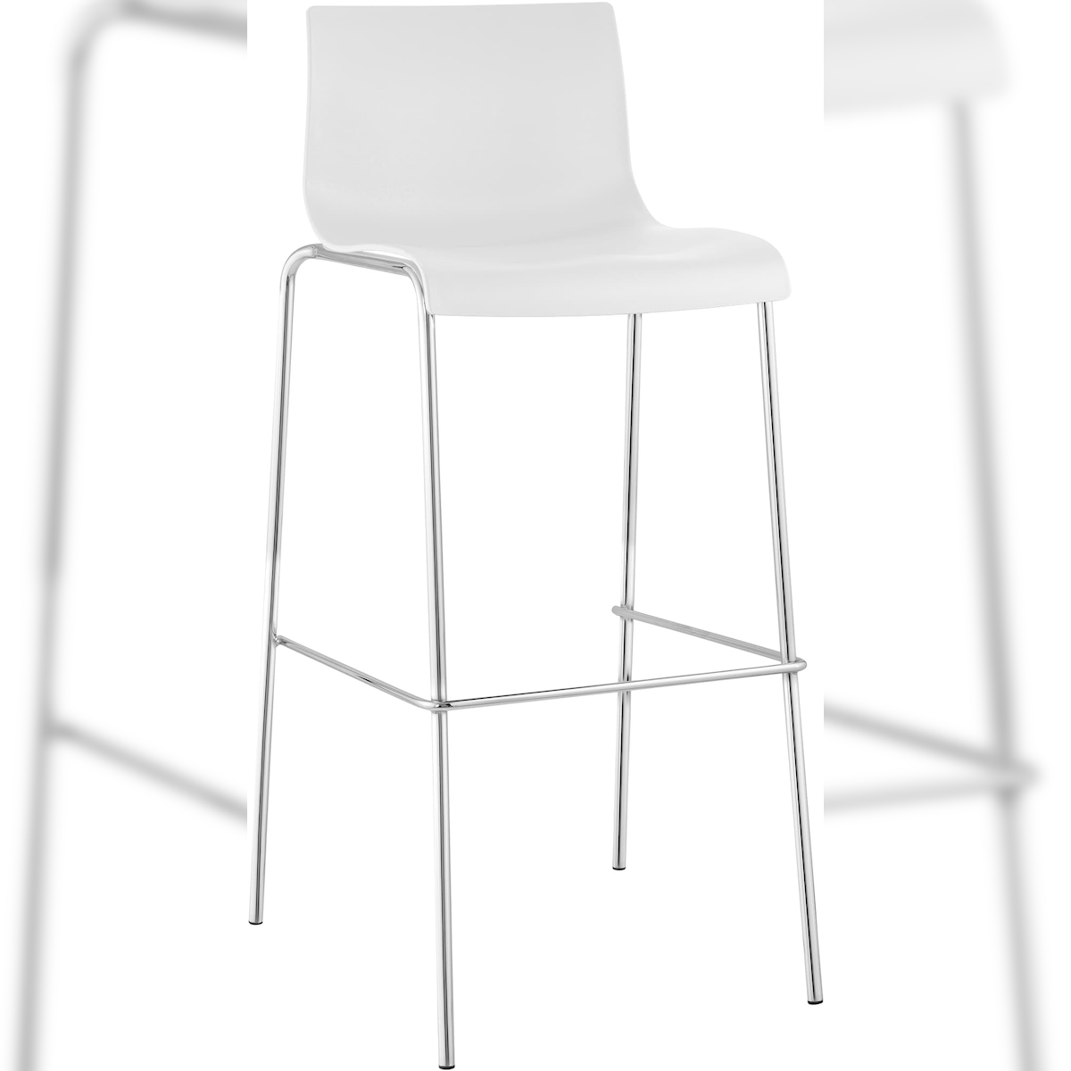 Proregal CHEFGASTRO Barhocker MAUI Chrom 4-Fuﬂ Gestell HxBxT 100x43x48cm Kunststoff Weiß Barstuhl Image