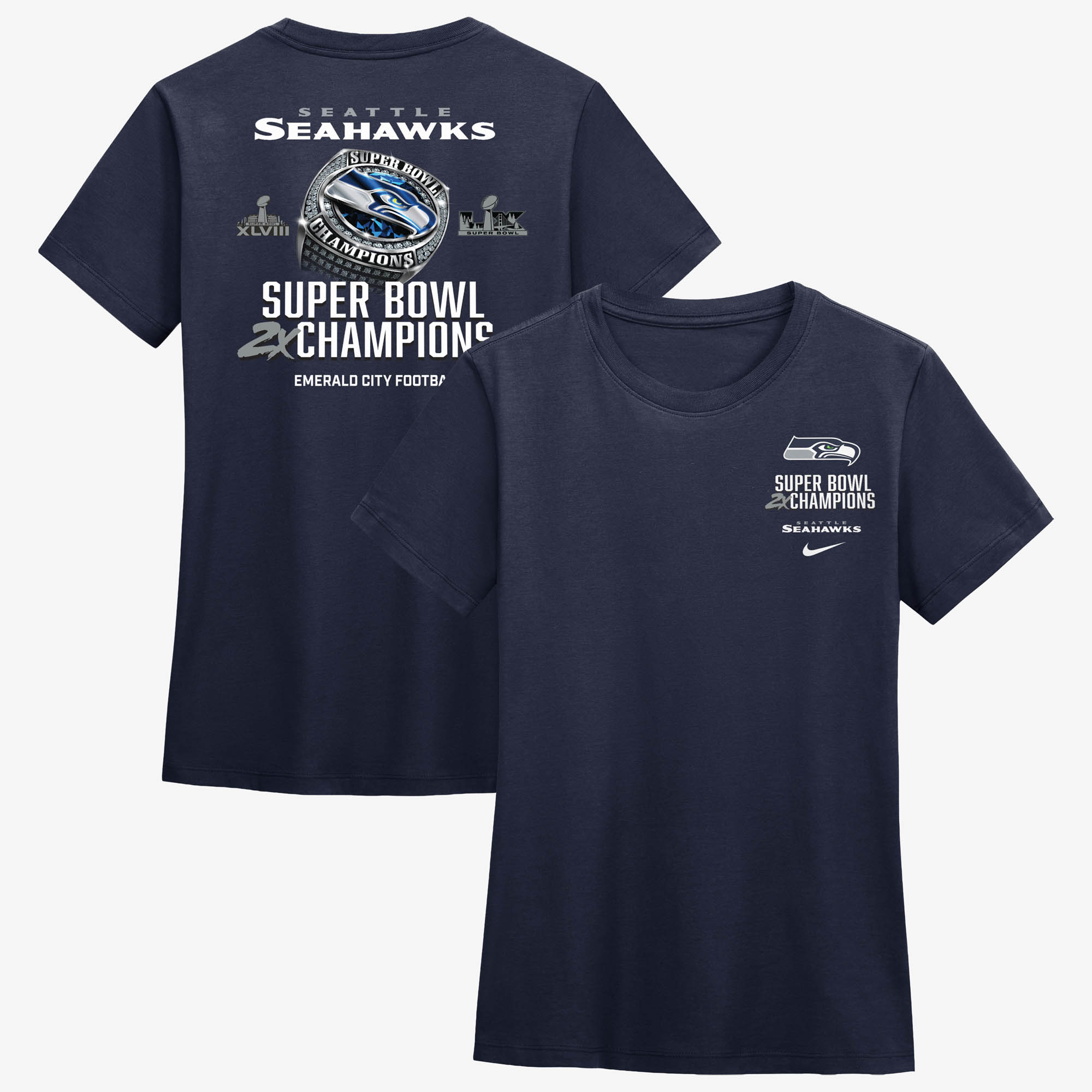 "Nike Damen-T-Shirt „College Navy Seattle Seahawks Two-Time Super Bowl Champions Ring“" Image