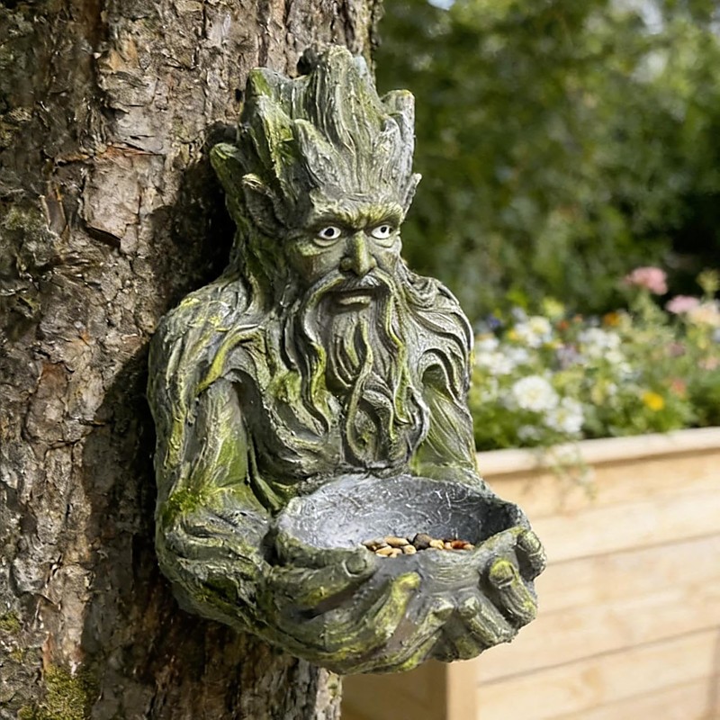 Ancient Tree Shaped Bird Feeder Sculpture, Whimsical Tree Man Outdoor Garden Decor with Hidden Keyhole Hanger, Resin Material, Ideal for Birds, Terrace Courtyard Magical Garden Gift