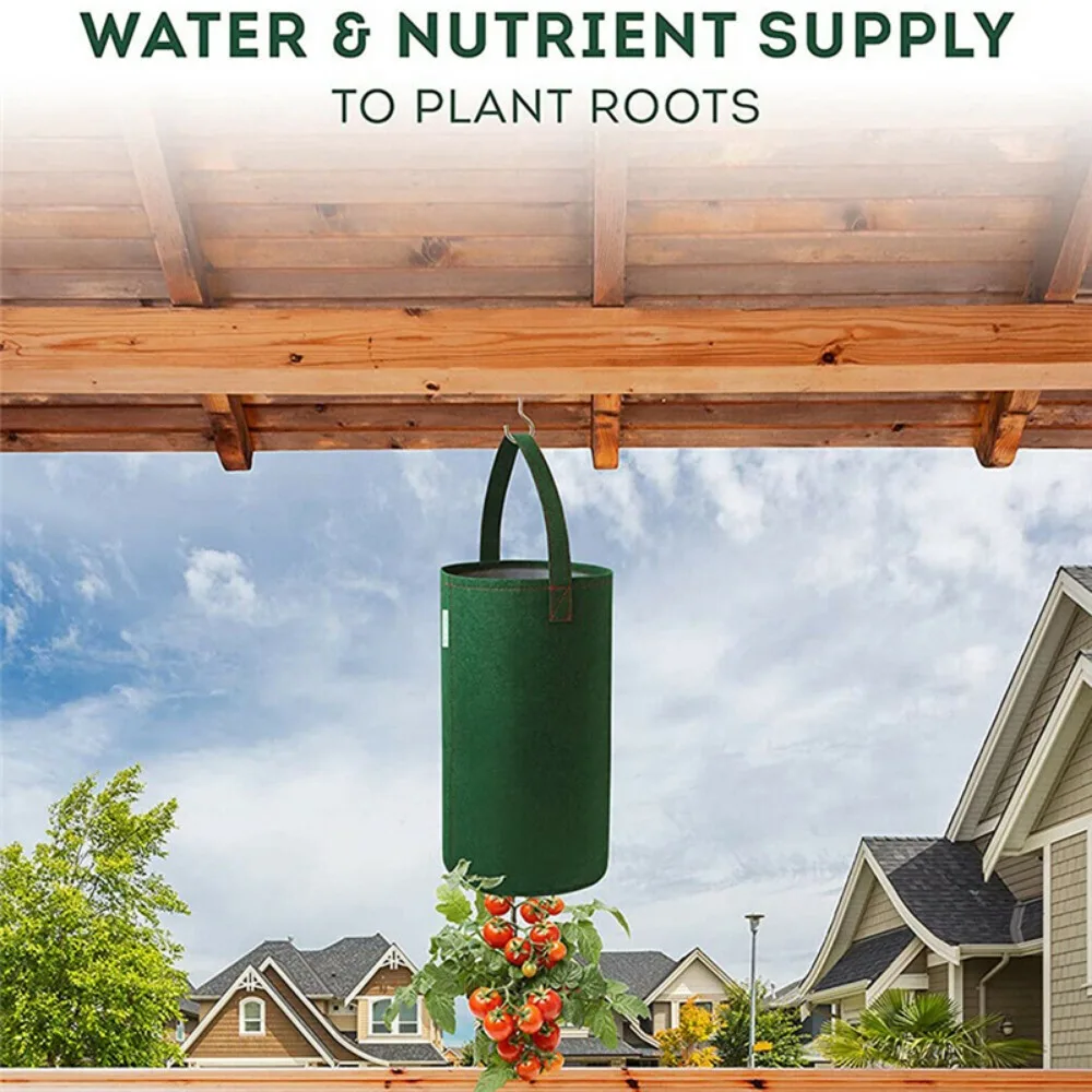 Multifunktions-Tomaten-Wachstumsbeutel aus Filz, umgedreht, Pflanzgefäß, Erdbeere, Gemüse, Blumen, Pflanzenwachstumsbeutel, Garten-Pflanztopf Image