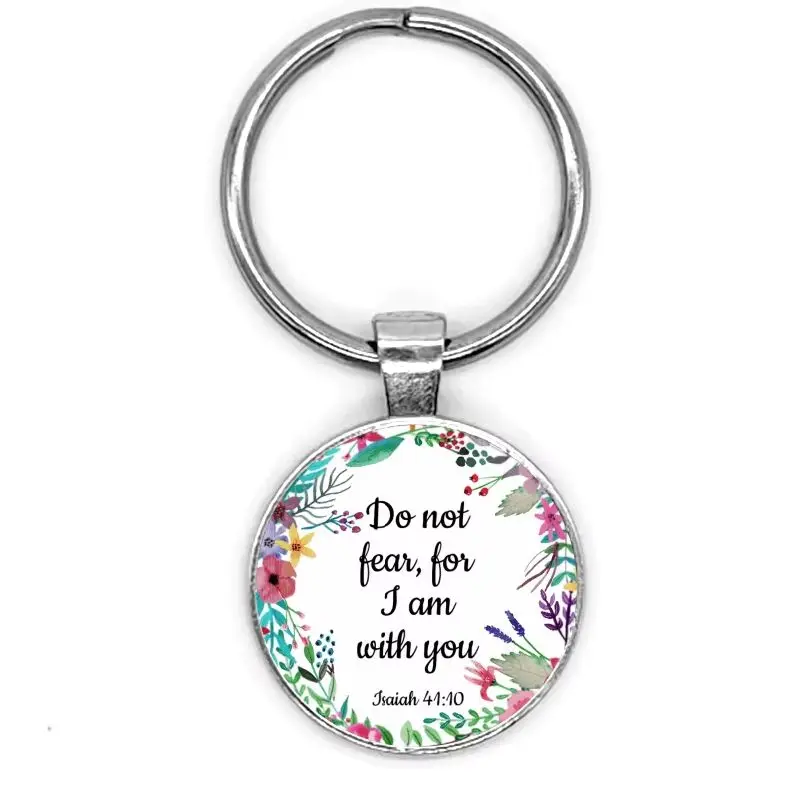 1pc keine Angst um l bin mit Ihnen Schlüssel anhänger Bibel Vers Schlüssel anhänger isaiah 41:10 Schlüssel bund christlichen Schmuck Geschenk Erinnerung Schlüssel ring Image