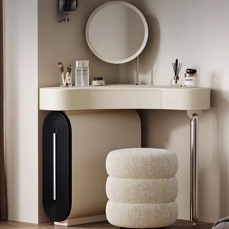 Ästhetischer Minimalistischer Spiegel-Schminktisch mit Stauraum, Eck-Schrank für Damen, Schlafzimmer-Kommode, Schreibtisch, Schminktisch mit Sitzfläche, Toaletka Schlafzimmermöbel Image