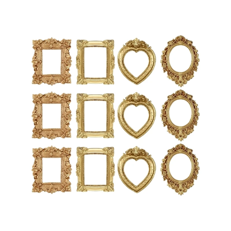 12 Stück Bilderrahmen aus Kunstharz, Mini-Fotorahmen, winziger antiker Rahmen, kleiner Bilderrahmen